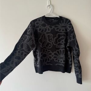 Marimekko lambs wool grey Floral Knit Sweater